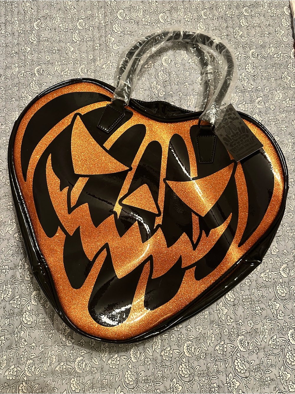 Halloween Pumpkin Heart Tote Bag - Orange & Black
